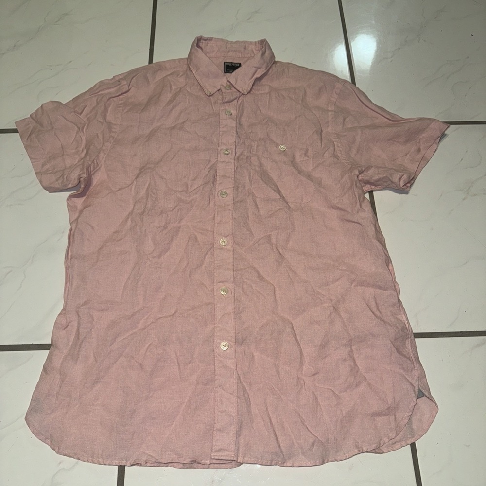 Todd Snyder Shirt Mens L Pink Short Sleeve Button Down Portuguese Linen Designer